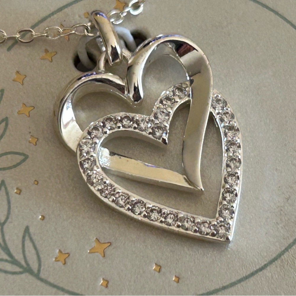LA Rocks Fine Silver Plated Necklace Double Hearts Friends Forever